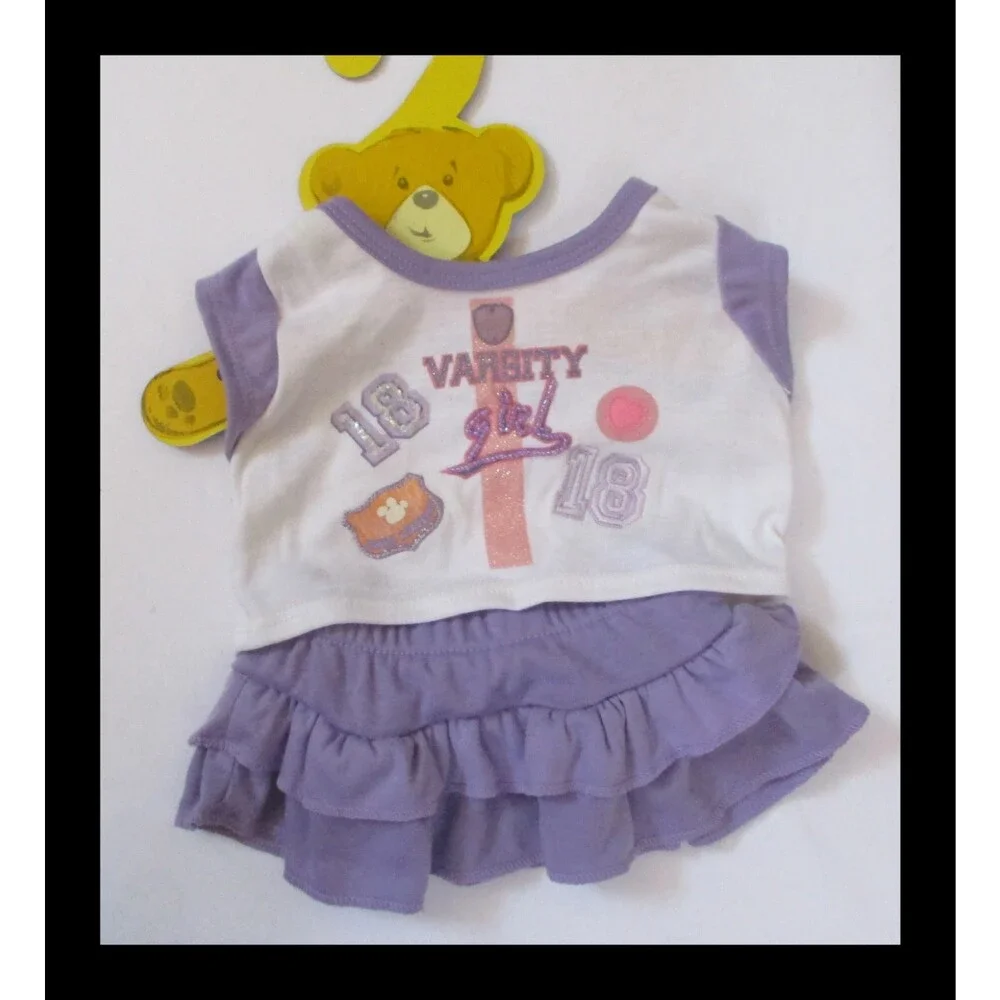 Build a Bear Purple Varsity Girl Top Ruffle Skirt with Hanger